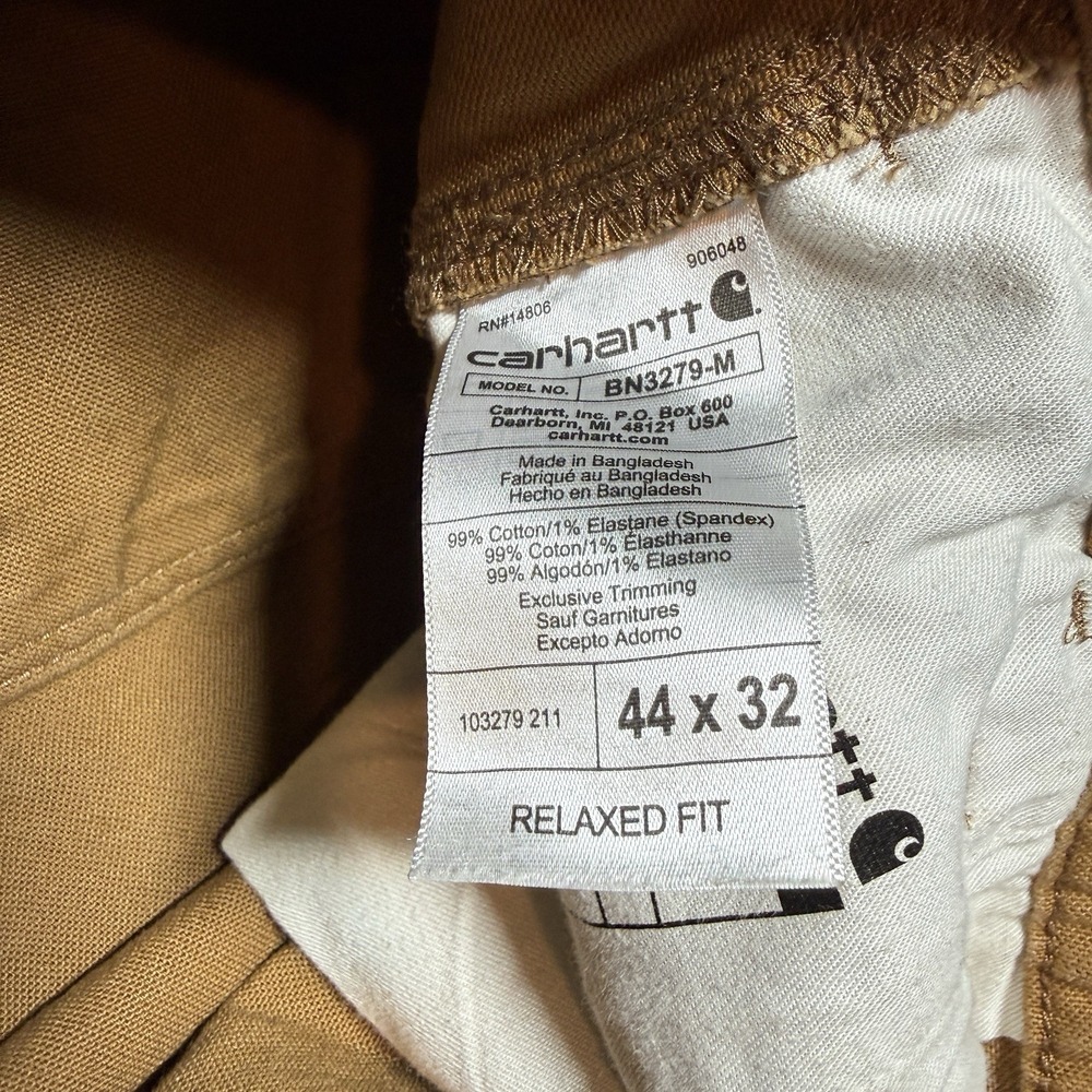 Carhartt Relaxed Fit Work Pants Men's 44X32 Brown Tan Canvas Straight - Picture 7 of 9